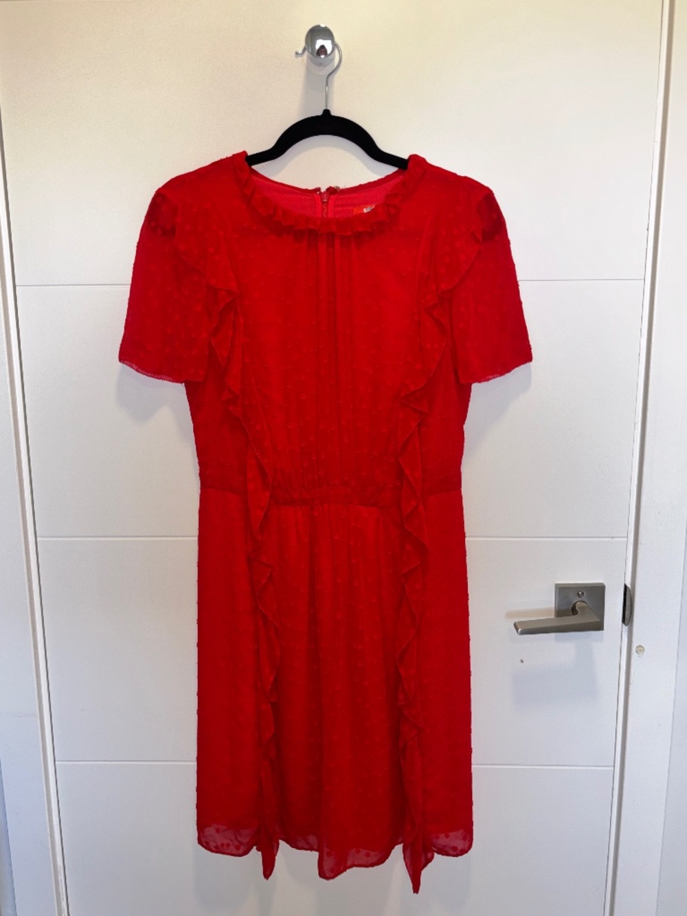 Monique Lhuillier Red Swiss Dot Ruffle Dress Size 8